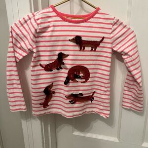Mini Boden Pink and White Striped Long Sleeve with Dog Design